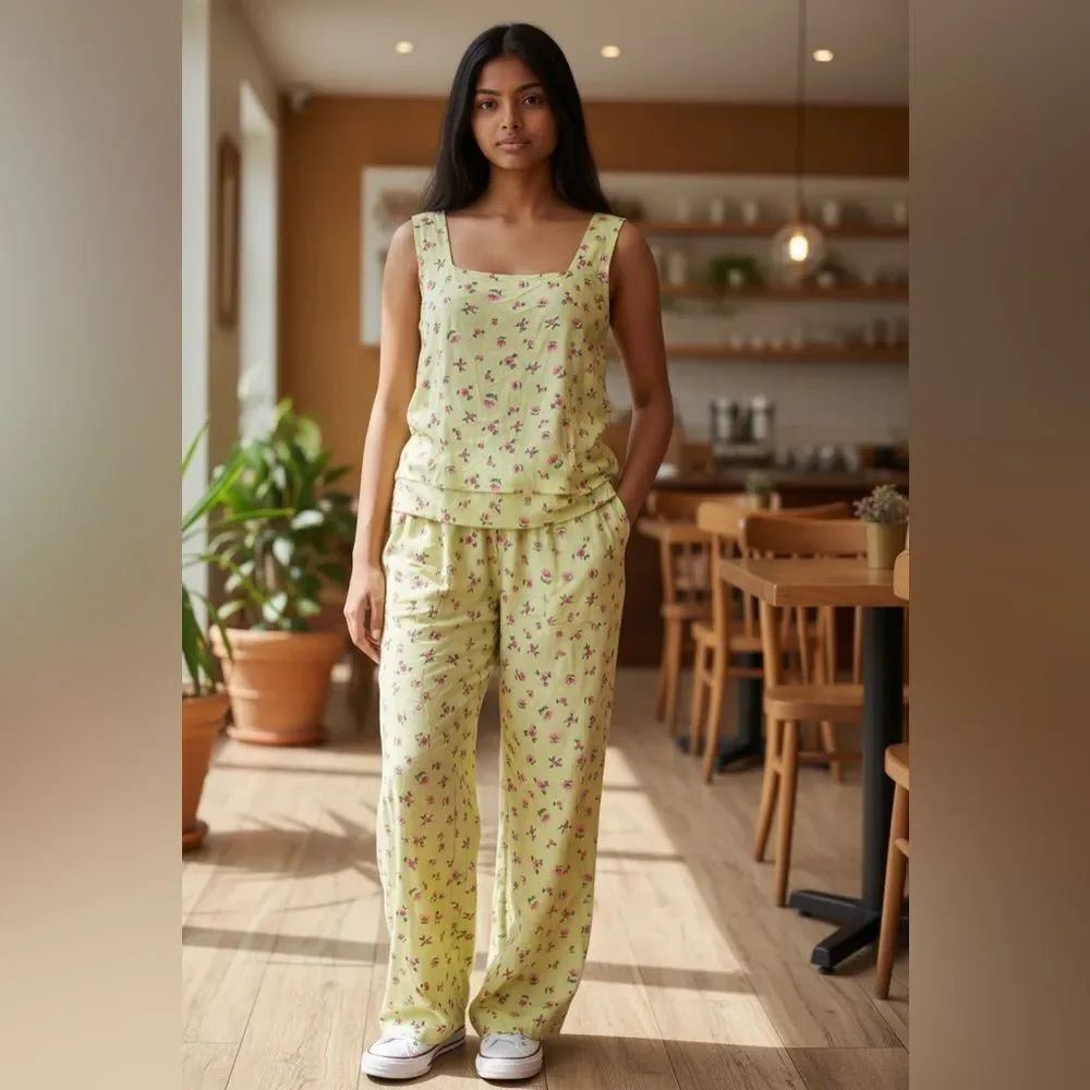 Floral Yellow Pajama Set suitable for a leisurely day